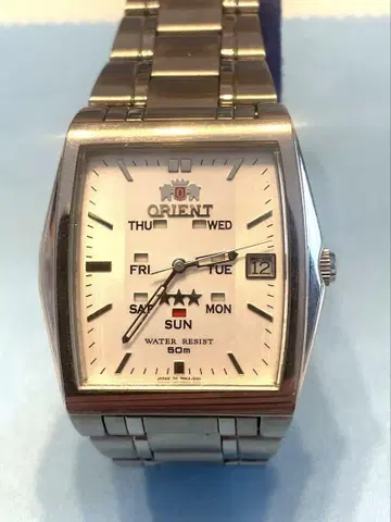 ORIENT 자동 와인딩 시계 사각형 실버 다이얼