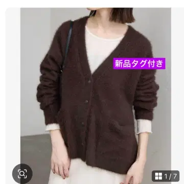 택 포함 새상품 폭스 울 캐시미어 가디건 브라운