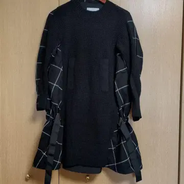 sacai 체크 무늬 원피스 무릎 기장 긴팔