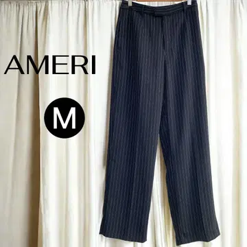아메리 AMERI 스트라이프 심플리 스트레이트 팬츠 M 블랙 벨트 없음