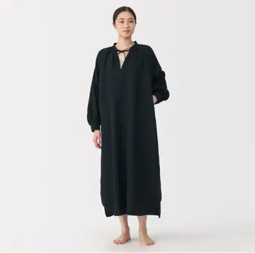 [새상품] 무인양품 후와리 시보 거즈 롱 원피스 XL 블랙