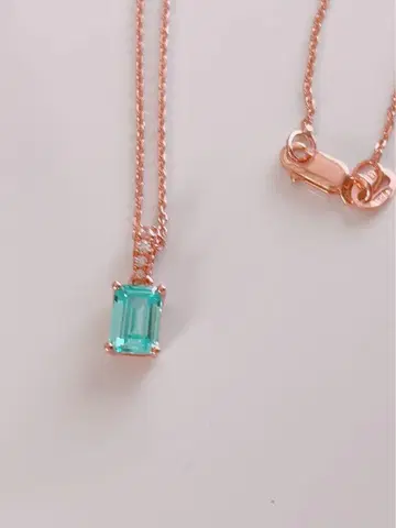 이탈리아제 에메랄드컷 블루 CZ 핑크 골드 목걸이