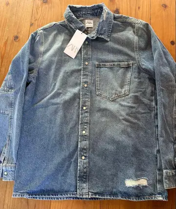 택 포함 새상품 ZARA 데미지 가공 G 데님 블루