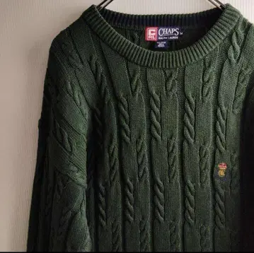 챕스 x 랄프 로렌 니트 스웨터 케이블 짜임 그린 코튼