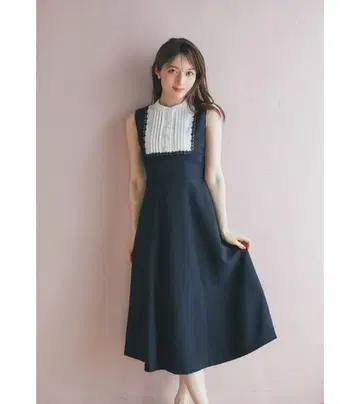 tocco closet 요크 레이스 절개 백 레이스업 배색 원피스