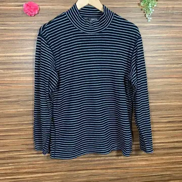 유니클로 UNIQLO M 니트 T 셔츠 보더 화이트 블랙 레이온 긴팔
