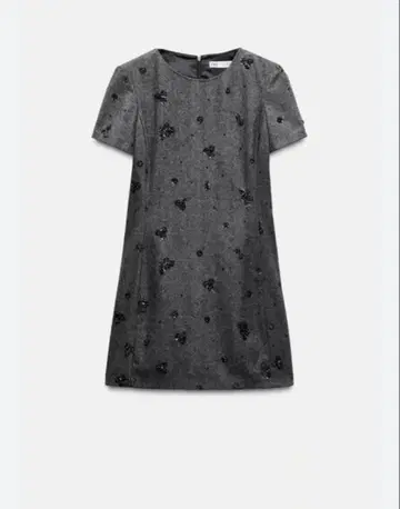 ZARA 그레이 비즈 장식 반팔 원피스 L