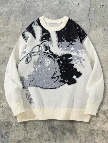 그래픽 니트 스웨터 화이트 (S, M, L, XL 사이즈)