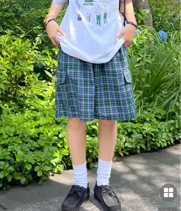 체크 카고 숏팬츠