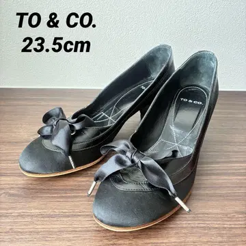 TO & CO. 하이힐 펌프스 리본 새틴 블랙 23.5cm