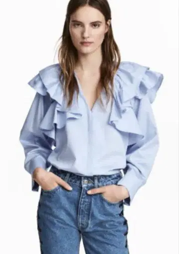 택 포함 미사용 새상품 ZARA 자라 프릴 블라우스 34 사이즈 블루