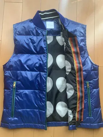 폴스미스 벌룬 올 패턴 다운 베스트 멀티 스트라이프 파랑 퀼팅