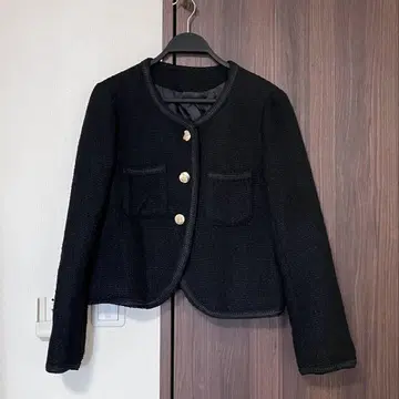 트위드 자켓 숏 기장 한국 노카라 자켓 블랙