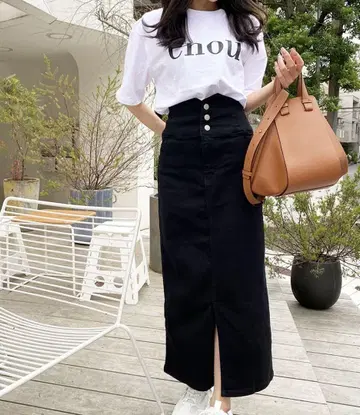 3버튼 하이웨스트 데님 내로우 타이트 스커트