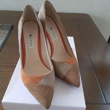 DIANA 베이지 오렌지 스웨이드 하이힐 펌프스 23.5cm
