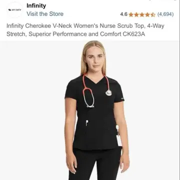 Infinity Cherokee V넥 간호사 스크럽 탑 블랙
