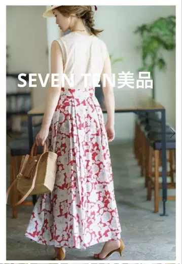 SEVEN TEN 빈티지 프린트 턱 스커트