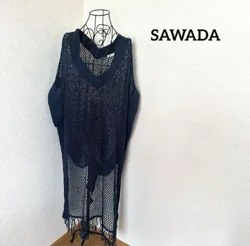 SAWADA [시스루] [프린지] [롱] 튜닉 베스트 F