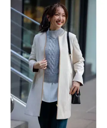 새상품 anysis [세탁 가능] 스웨이드 라이크 트리밍 코트 아이보리