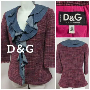 돌체앤가바나 D&G 안감 핑크 트위드 프릴 자켓