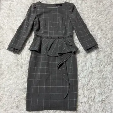 JUSGLITTY 무릎 기장 원피스 F 체크 그레이 타이트 알페이지유