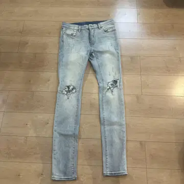 mnml 데미지 가공 스키니 데님 라이트 블루