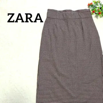 [ 새상품급 ] ZARA 핑크 x 블랙 체크 무늬 타이트 롱 스커트 M