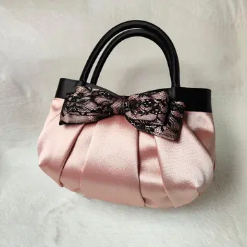 레이스 리본 핸드백 새틴 핑크 파티 백