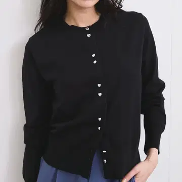 더블 하트 버튼 가디건 Vis 블랙
