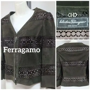 살바토레 페라가모 컨디션 최상 올리브 그린 스웨이드 천연 가죽 자켓