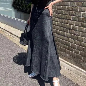 Audrey and John Wad 사이드 플리츠 데님 스커트