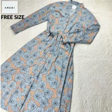 AMERI/아메리 플라워 프린트 셔츠 원피스 리본 FREE SIZE