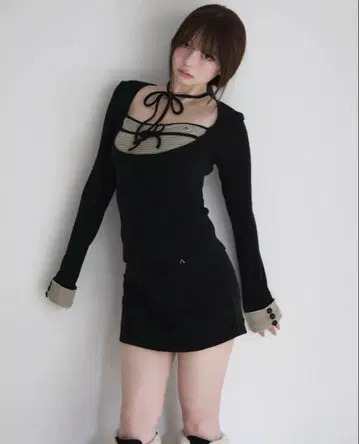 andmary Aiden 베이비 리본 세트 업 블랙