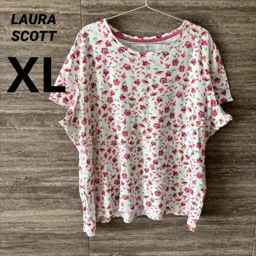LAURA SCOTT 꽃무늬 반팔 티셔츠 새상품급 화이트 핑크 빅 사이즈