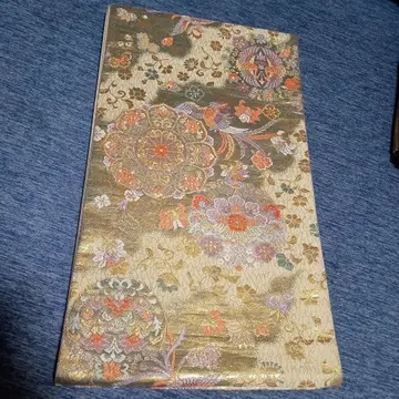 골드 컬러 꽃무늬 자수 후쿠로 오비 약 31cm 약 436cm