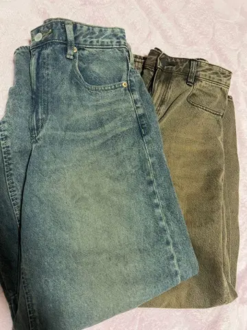새상품급 GU L size 배럴 레그진 브라운 2개 묶음 데님