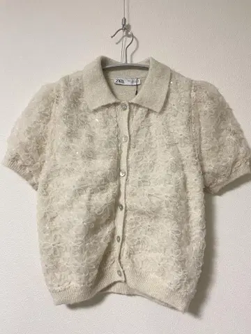 [새상품] ZARA 꽃무늬 레이스 스팽글 니트 M