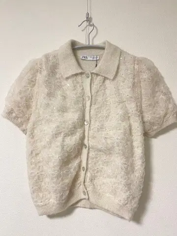 [새상품] ZARA 꽃무늬 레이스 스팽글 니트 M