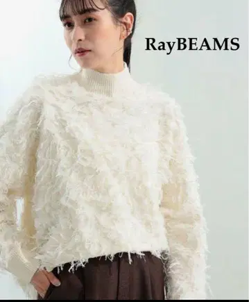 RayBEAMS 컷 자카드 프린지 하이넥 니트
