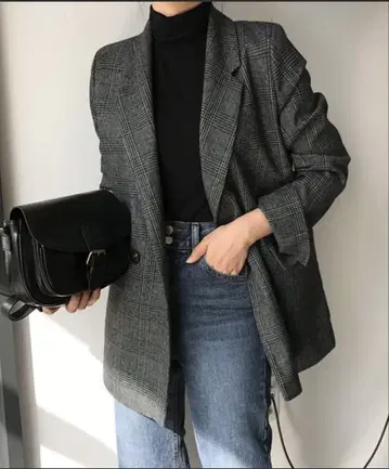 체크 무늬 테일러드 자켓