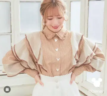 아림 미키 마우스 모양 버튼이 달린 스트라이프 셔츠