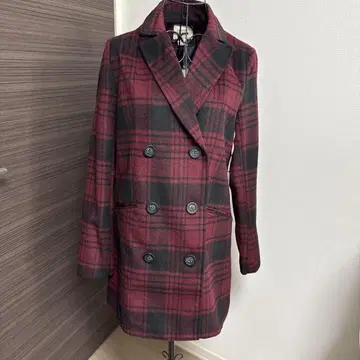 FOREVER 21 빨검 체크 더블 브레스트 코트