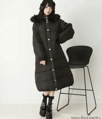 디어마이러브 유메텐보 퍼 달린 하트 스터드 롱 다운 코트