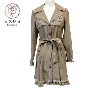 axes femme 레이스 장식 트렌치코트 허리 리본 포함 베이지