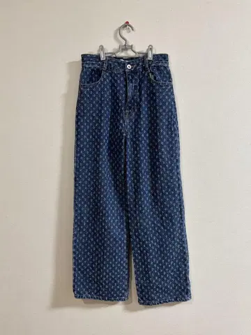 자수 다크 블루 데님 팬츠