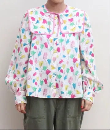 Dot&Stripes CHILD WOMAN 튤립 탈부착 카라 블라우스