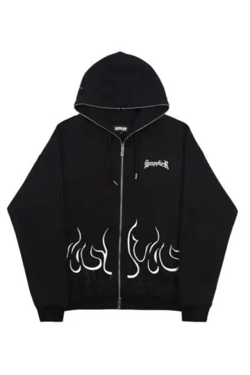 블랙 프레임 프린트 후드티