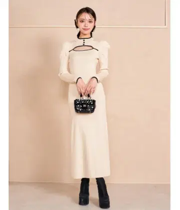 Darich 파이핑 버튼 니트 롱 원피스