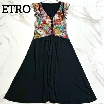 ETRO 에트로 실크 혼방 꽃무늬 절개 원피스 40 블랙 프릴