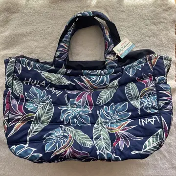 HULA LANI 네이비 잎 패턴 토트백